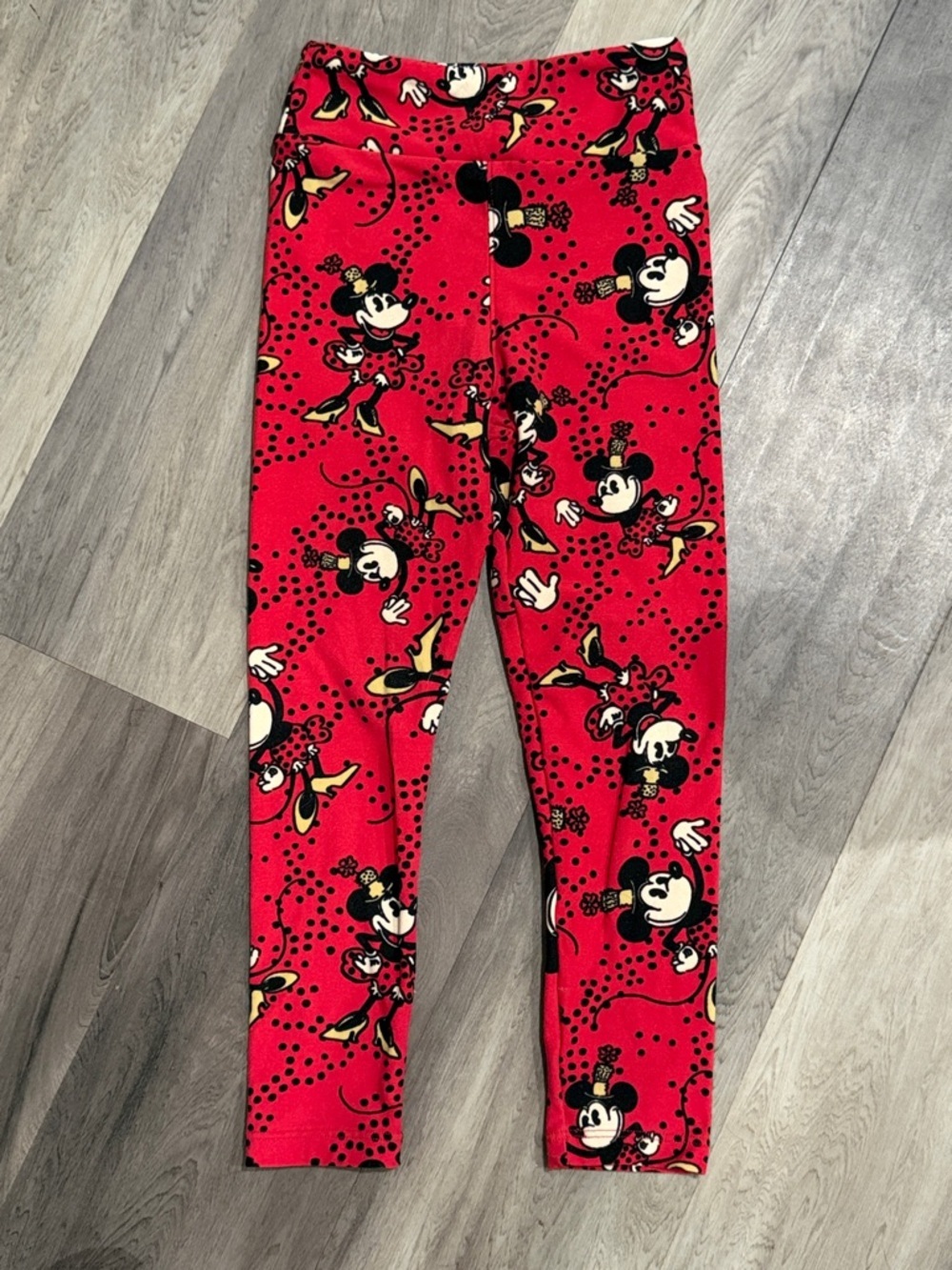 LuLaRoe Red Minnie Mouse Leggings with Black Accents